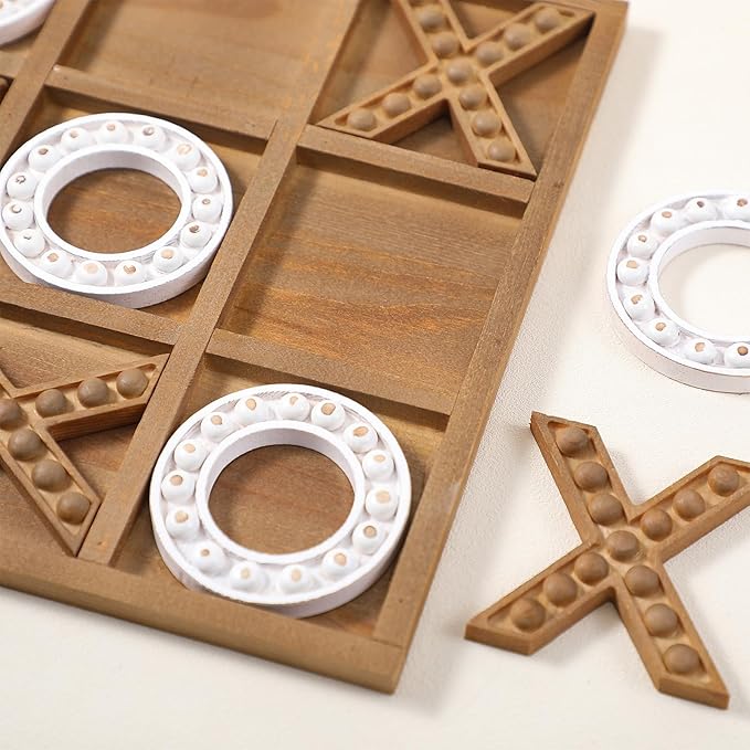 Tic Tac Toe Game 10.6 Inch Rustic Wood Board Game Coffee Table Games Tic Tac Toe Table Decor for Family Adults Travel Outdoor