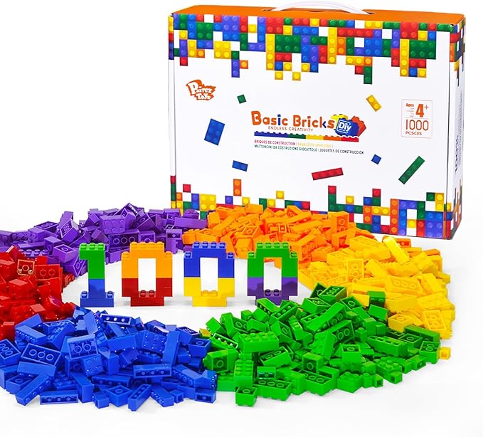 Building Blocks Set 1000 Piece Creative Small Bricks Set for Kids Stackable 6 Classic Colors Compatible with All Major Brands Classic Blocks Toys for Kids Ages 4 5 6 7 8+ (Rainbow)