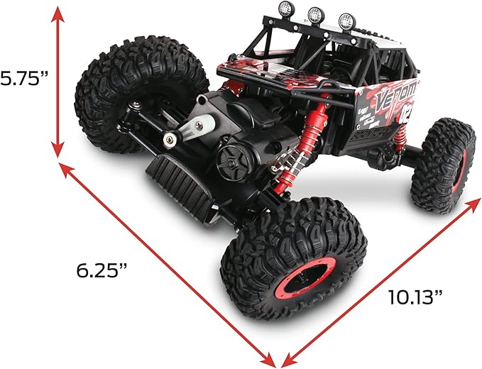 NKOK Mean Machines 1:16 2.4GHz RC Rock Crawler Venom (Red) Designed for Rough Terrain Climbing Pistol Grip Full Function Controller Powerful Motor