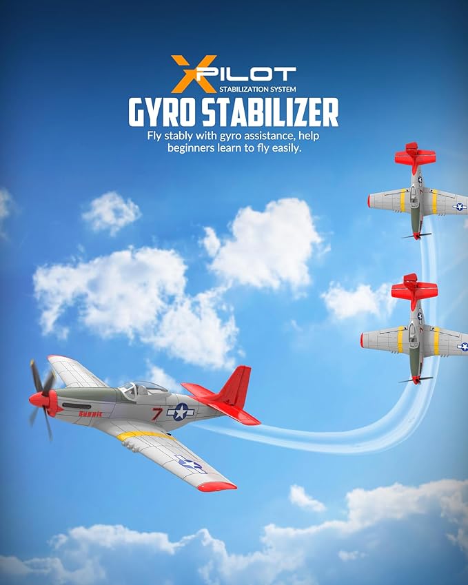 VOLANTEXRC RC Plane 4 Channel Remote Control Airplane Fighter RTF with 6-Axis Gyro 3 Modes &amp Aerobatics Easy to Fly 2.4GHz Radio Controlled Aircraft for Beginners &amp Adults P51D Mustang Re