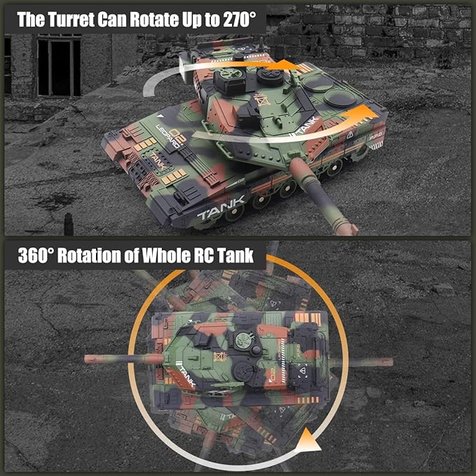 RC Tank that Shoots for Kids - 2.4Ghz Remote Control Army Tank Toys with Auto Demo Sound Light Smoke - 13 Channel Military Vehicles Model Gift for Adults Boys Age 6-8 9-12 Army Green