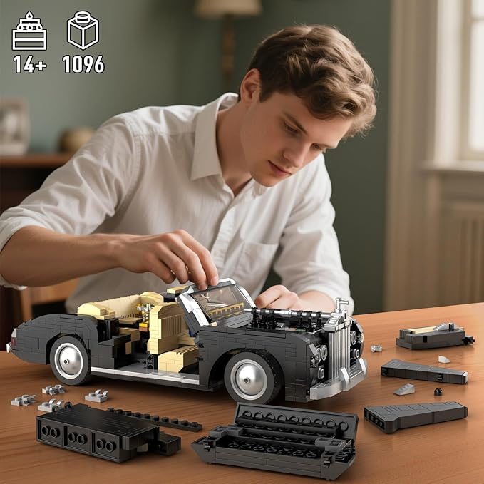 Mould King 10006 Classic Car Building Sets MOC Vintage Luxury Convertible Model Building Blocks Kits Gift for Teens/Adults Collections Enthusiasts (1096+ Pieces