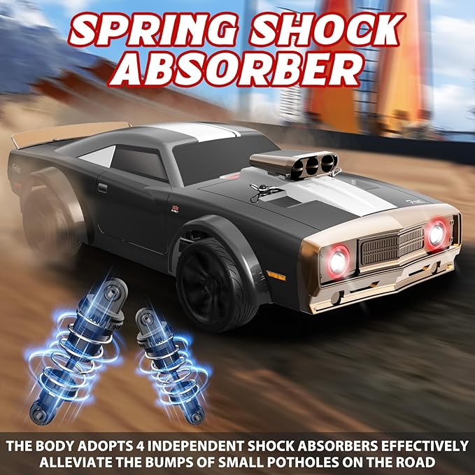 1/16 Fast RC Cars for Adults RC Drift Car 38KM/H High-Speed 4WD Full Proportional Control 6 LED Light Modes 2 Rechargeable Batteries RTR Drifting for Adults Gift for Boys Kids and Girls