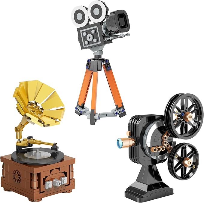 3 in 1 Vintage Model Building Set for Adults Teens 14+ Retro Phonograph Projector Camera Collectible and Display Model Home Office Decor Creative Birthday Gifts (705 Pieces)