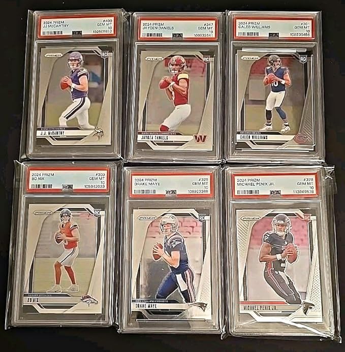 Football Cards - Graded Card Guaranteed Pack - 10 Cards - 5 Rookies - 1 Graded Card - Stars