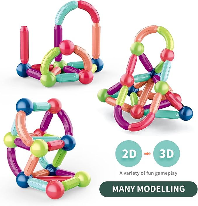 Magnetic Balls and Rods Set Magnet Building Set Magnetic Balls and Sticks - Featuring Safe Extra-Strong Montessori Toys STEM Stacking Toys for Boys &amp Girls 3+ (42 PCS)