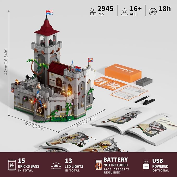 Medieval Guard Post Lighting Building Bricks Set - Middle Ages Castle Modular Collection Display Kit with Minifigures 2945 Pcs for Adults &amp Teens