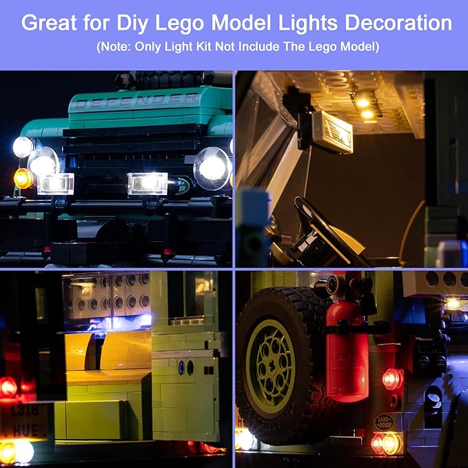Upgraded Light Kit Compatible with Lego Icons Land Rover Classic Defender 90 Model Car Building Set Lights Decoration Compatible with Lego 10317 Best Gifts for Adults (Model Not Included)