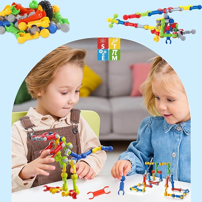 170 Pcs STEM Building Toys for Kids Ages 4-8 Building Blocks Educational Construction Engineering Building Kit for Ages 3 4 5 6 7 8 9 Year Old Creative Kids Games Christmas Birthday Gifts Boys Girls