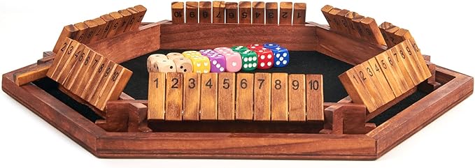AMEROUS Upgraded 1-6 Players Shut The Box Dice Game Wooden Board Table Math Game with 16 Dice for Kids Adults Family Classroom Home Party or Pub