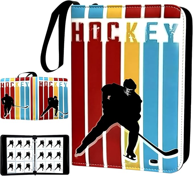 900 Pocket Zippered Hockey Card Binder 9-Pocket Trading Card Album with 50 Removable Sleeves PU Leather Waterproof Sports Card Holder for NHL Hockey Cards Storage Display Case Gift