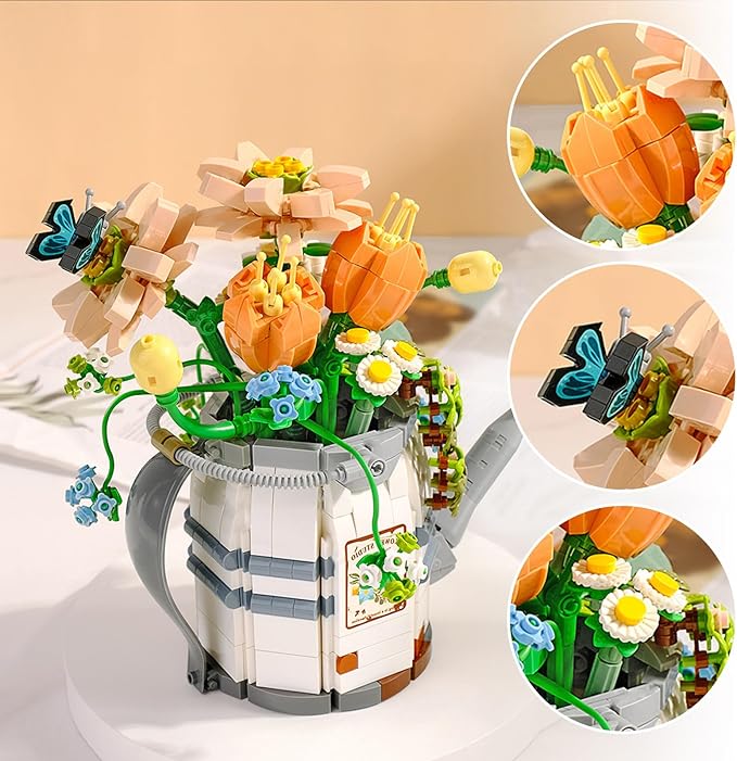 Mini Building Blocks Watering Pot Bonsai Plant Model SetCreative DIY Simulation Particle Flower Succulent Botanical Collection Construction Building Bricks ToyHome Decor