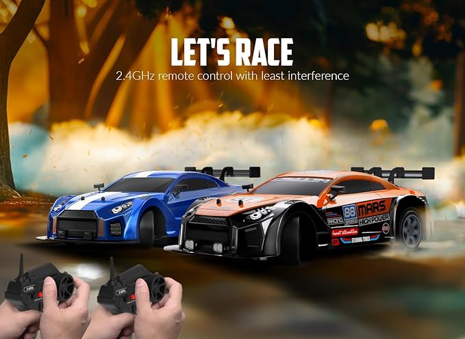 RACENT 1:16 RC Drift Car 2.4Ghz 4WD 18KM/H Remote Control Car with Spray Mist Racing and Drifting Wheels LED Light 2 Batteries Sport Model Toys Vehicle for Kids Boys Adults