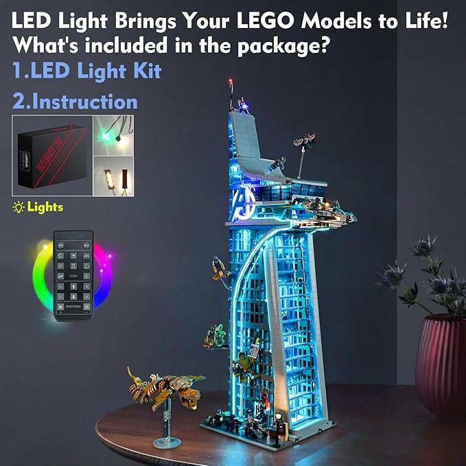 Remote Control Creative LED Light Kit Compatible with Lego Avengers Tower 76269 (Lights Only No Models) Remote Control Light Set Compatible with Lego 76269 Set