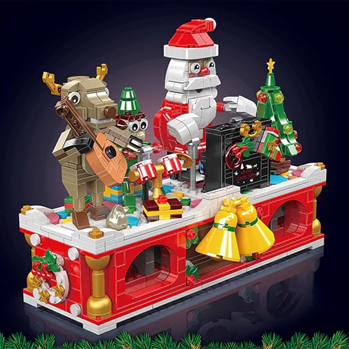 Christmas Musical Building Block Set Interactive Santa &amp Reindeer Holiday Scene with Music - Operated Movement Festive Construction Toy &amp Decor for Adult（1045 Pcs）
