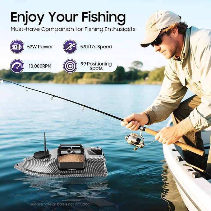 LYNICESHOP Fishing Bait Boat w/Dual 390 Motors generating 52W of Power 500m/1640ft RC Fishing Boat Bait Boats for Surf (Gray Without Light Bar)