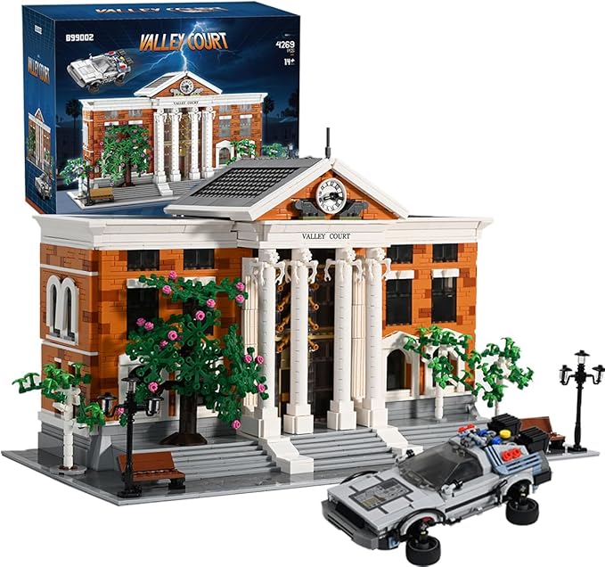 Valley Court Architecture Building Blocks Set with 2-StoryRetro Futuristic Courthouse Mall – with Flying Car &amp Modular Architecture Building Blocks(4269PCS)