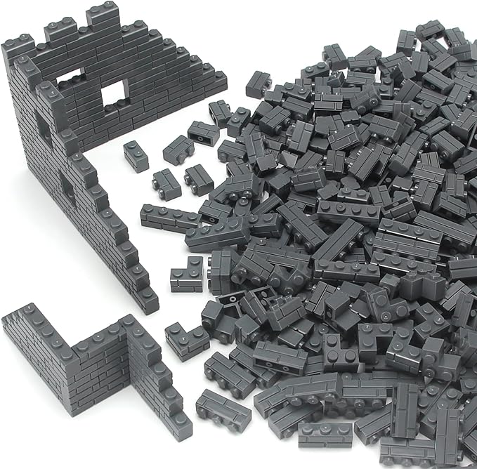 Feleph Masonry Bricks Set 450 Pcs Wall Building Accessories Diverse Creative Construction Bulk Parts and Pieces Blocks Toy Compatible with Classic Major Brands (Dark Gray)