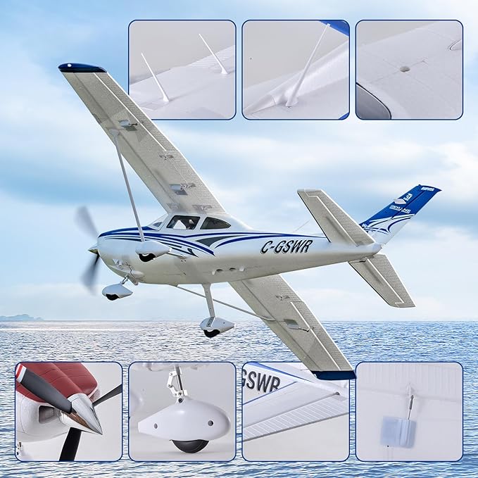 Fms Rc Planes for Beginners Remote Control Airplane for Adults Single-Engine Propeller Airplane 1500MM Cessna 182 Blue 6 Channel Hobby Rc Airplanes PNP (No Radio Battery Charger)