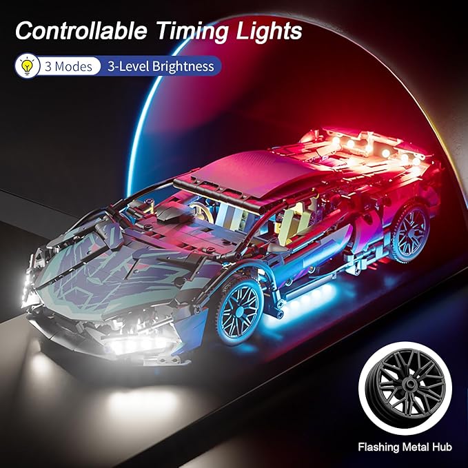 Sport Car Building Block Sets for AdultsTechnical Race Car with LED Lights Collectible 1:14 MOC Model Engineering Toys Gifts for Boys Boyfriends Men Teens Age 8+ 8-12 8-1412 13 14