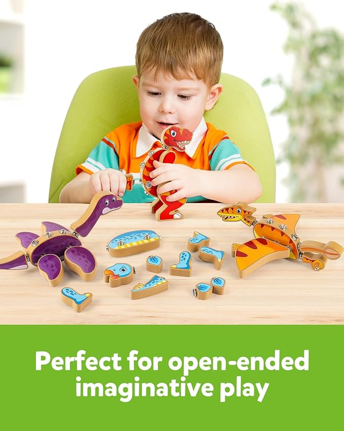 Coogam Dinosaur Snap Together Building Toys Wooden Take Apart Dinosaur Playset STEM Montessori Educational Fine Motor Skill Toy Gift for 3 4 5 Years Old Kids