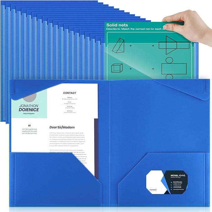 Henoyso 100 Pcs Plastic Folders with Clear Front Pockets Bulk Heavy Duty File Folders with 2 Pockets and Card Slot for Student Teacher Back to School Supplies Office Presentation (Blue)