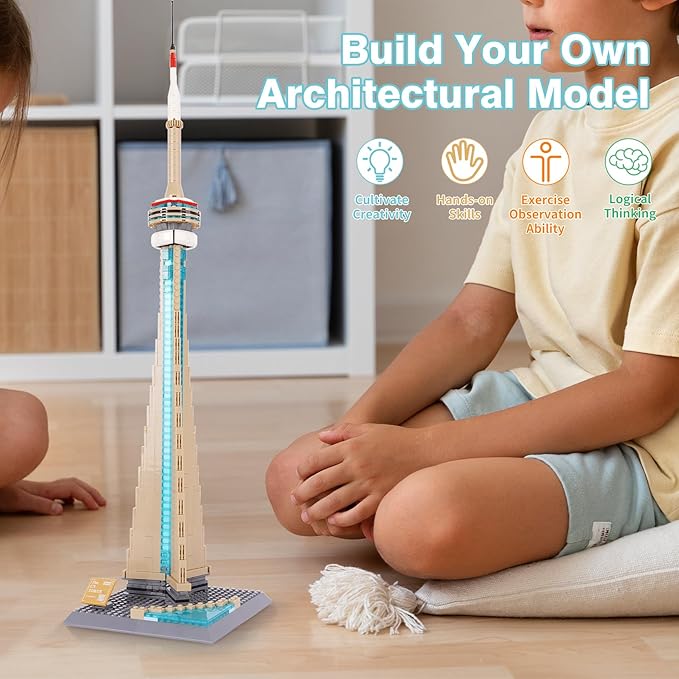 Oichy CN Tower Building Blocks Set 400 PCS Famous Architecture Model Building Kits Collection CN Tower Model Blocks for Adults and Kids