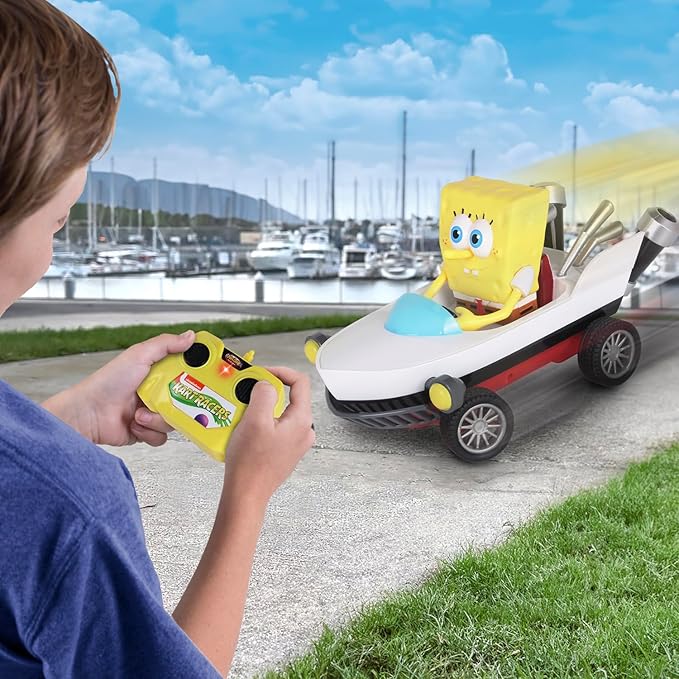 Nick Kart Racers - 2.4GHz RC Spongebob Boatmobile Straight from The Game “Nickelodeon Kart Racers 3: Slime Speedway” Full Function Fun Grippy Tires for Ultimate Traction