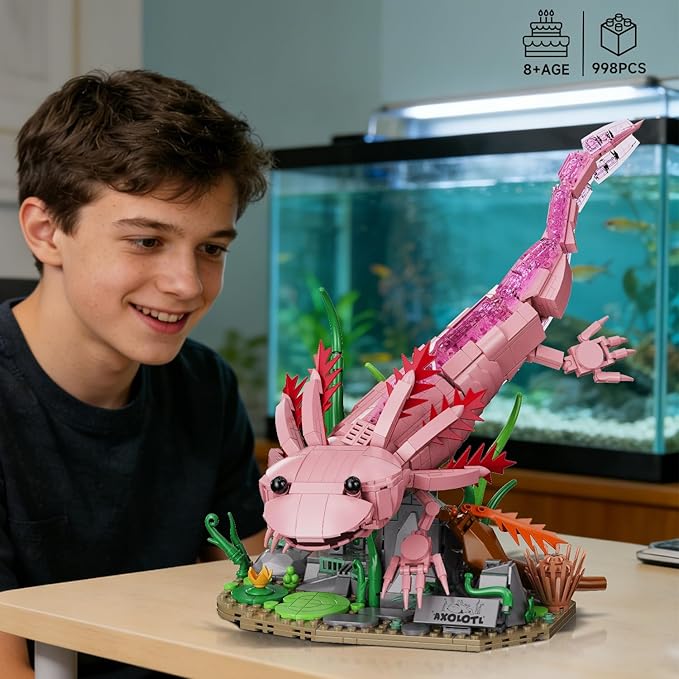 Axolotl Building Set Compatible with LEGO Animals 998 PCS Marine Animal Building Kit with Movable Joints &amp Display Base STEM Building Toy Gift for Adults &amp Teens 14+ Creative Gift Desk Dec