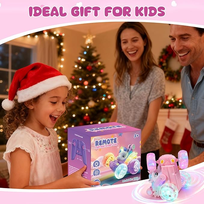 Unicorn Toys RC Car for Girls 4-6 Pink Cute Remote Control Toy for Beginner - Easy-to-Use 360°Flips Stunt &amp Cool Blinky Lights - 3 4 5 6 7 8-10 Year Old Girl Birthday Gift Idea Christmas Stuff