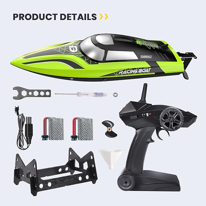 DEERC RC Boat with LED Light 30+ Mins Self Righting Remote Control Boat for Pools &amp Lakes 20+ MPH 2.4GHz Racing Boats 2 Battery Pool Toys for Kids Radio Controlled Watercraft