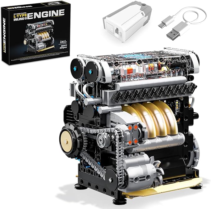 L4 Engine Building Sets for Adults MOC Inline 4-Cylinder Mini Car Motor Model Kit That Runs DIY STEM Toy Gift for Teens 14+ (853 PCS)