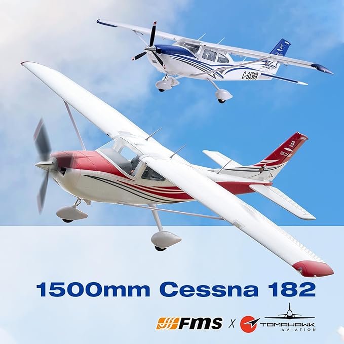 Fms Rc Planes for Beginners Remote Control Airplane for Adults Single-Engine Propeller Airplane 1500MM Cessna 182 Blue 6 Channel Hobby Rc Airplanes PNP (No Radio Battery Charger)