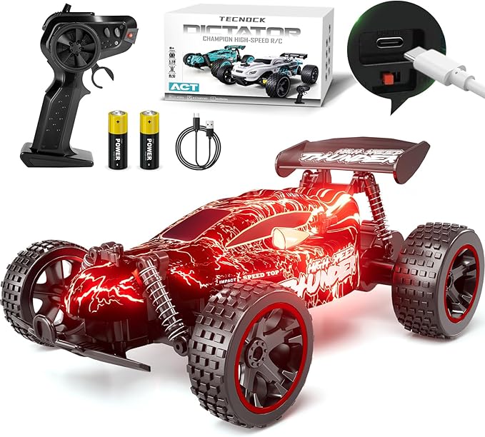 Tecnock RC Cars for Kids 1:18 Scale 2WD RC Car with LED Lights 2.4GHz Remote Control Car with USB-C Easy Charging &amp 50 Mins Playtime Toys Gifts for Boys &amp Girls Ages 8-12