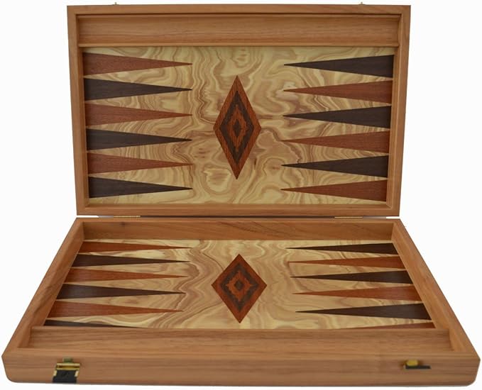 Manopoulos Olive Wood Backgammon Set - Olive Wood Chips - Hand Made