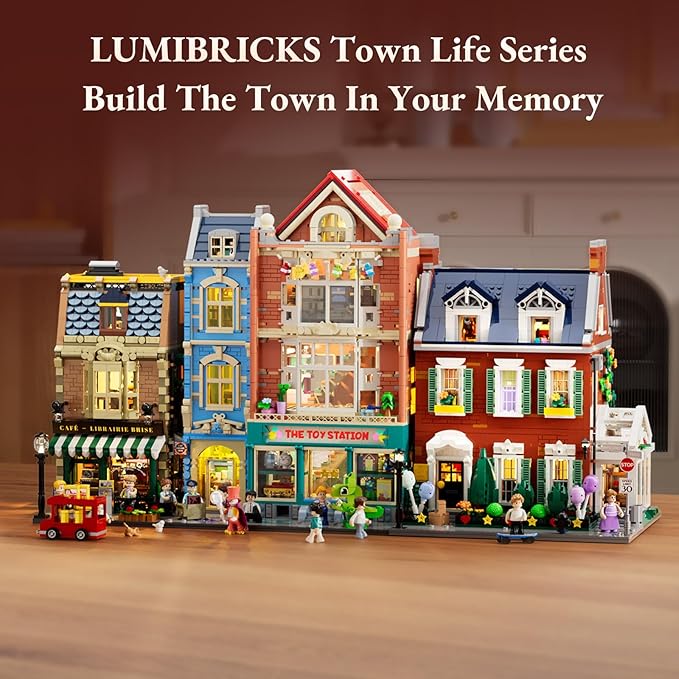 Redbrick Row House Lighting Building Bricks Set - City Town LED Light Modular Construction Model Collection Display Kit with Minifigures 2663 Pcs for Adults &amp Teens