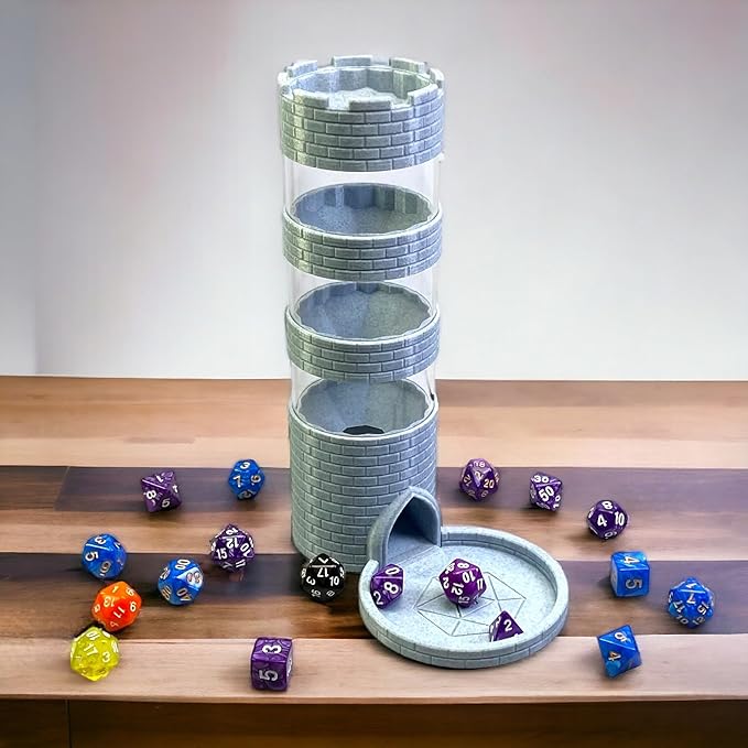 Castle Dice Tower Works with Standard Size Rollers for TRPG Board Games with A Set of Dice in Random Color