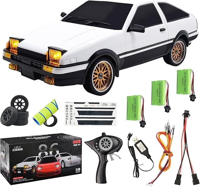 LD1801 1/18 AE86 RC Drift Car (Initial D) 3pcs Upgraded 1200mAh Batteries 2.4G 150 Brushed Motor &amp 10A ESC 3-Channel Full Proportional Remote Control