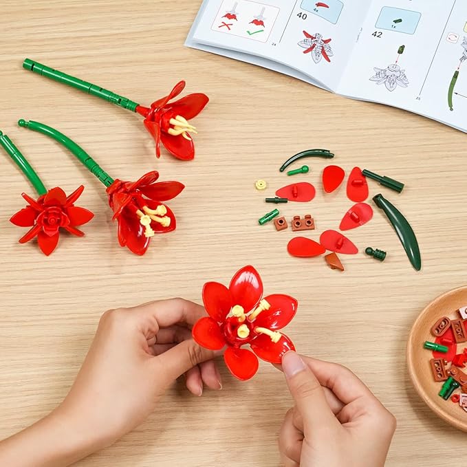 Amaryllis Flowers Bonsai Building Set Easter Botanical Collection Building Block Artificial Plant Kit Home Decor 503 PCS Flower Bouquet Bonsai for Her Adults Kids Boys Girls 12+