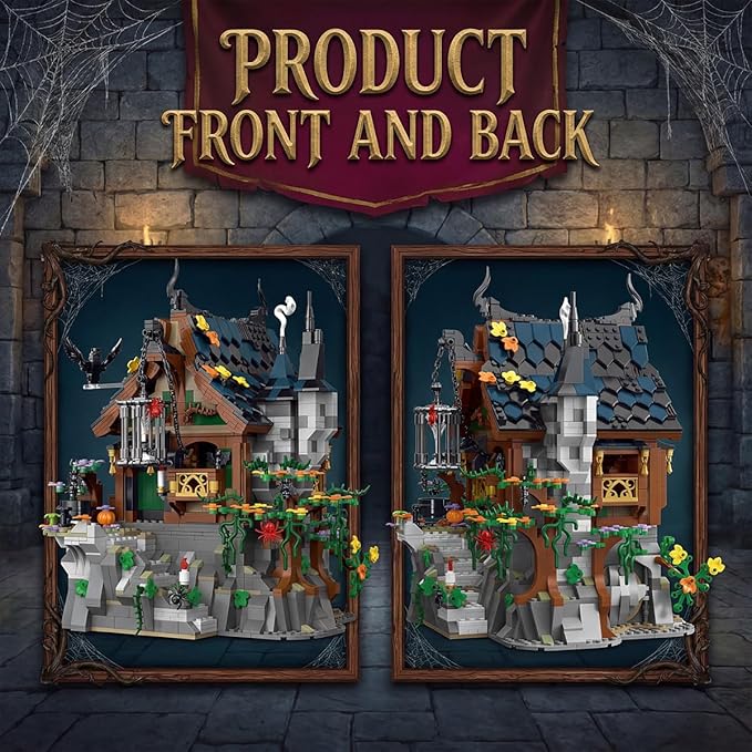 Medieval Modular Halloween Haunted Mansion Building Set for Adults - Castle Architecture with Cave Detachable Roof &amp Detailed Interior