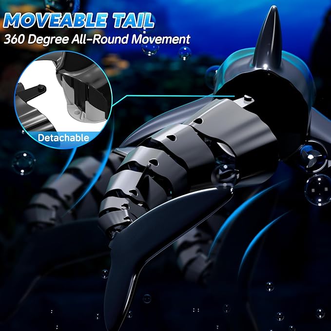 Remote Control Shark Toys for Boys Kids 1:18 Scale High Simulation Shark for Pool 2.4Ghz Electric RC Shark Boat Fish Toys with Light &amp Spray Toy Shark Gifts for 6 7 8 9 Year olds Kid Boys Girls