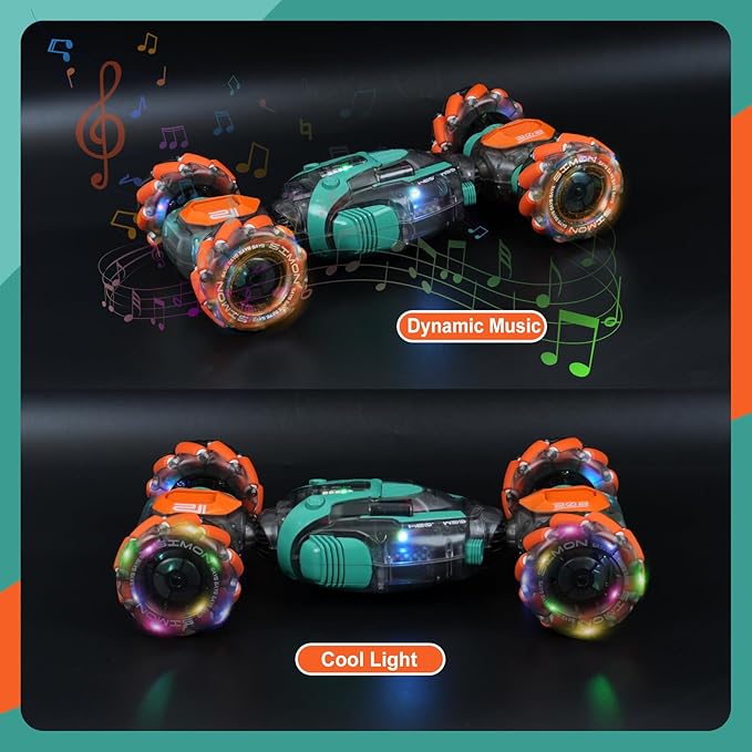 Gesture Sensing RC Stunt Car for Kids - 2.4Ghz Remote &amp Hand-Controlled Toy Birthday Gifts for Boys 6 7 8 9 10 11 12 Year Old Twist Off-Road Vehicle with Lights &amp Music