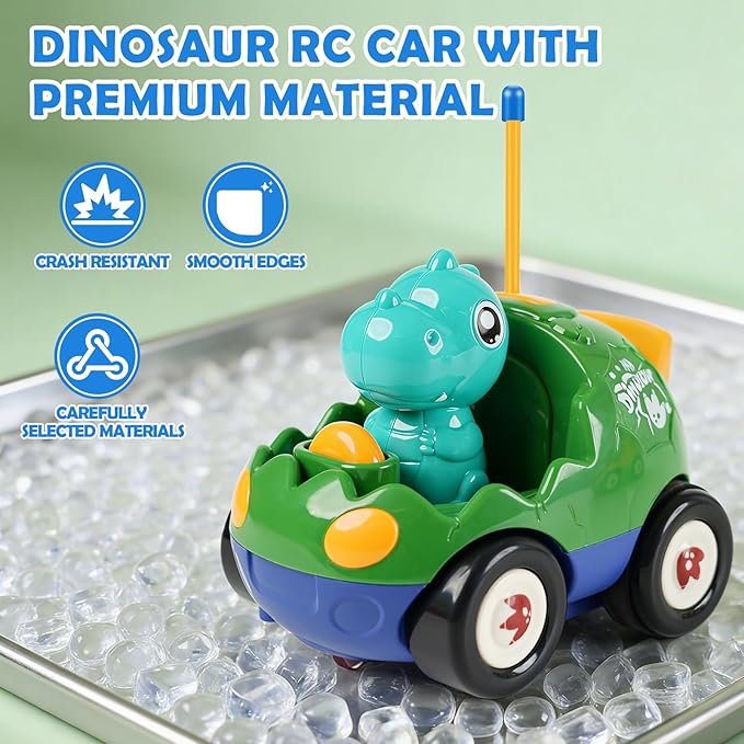 Remote Control Dinosaur Car for Kids - Dino RC Car Toys for Toddler Ages 18+ Months with Lights and Music Birthday Gifts for Boys Ages 2 3 4 5 Years Old