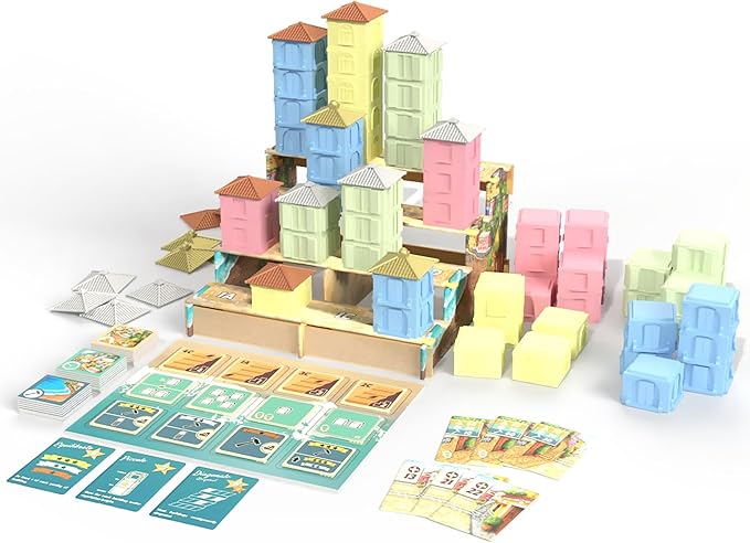SlugFest Games: Positano - Strategy Board Game 3D Building &amp Placement Simultaneous Bidding Italian Seaside Village Ages 13+ 1-4 Players 30 Min