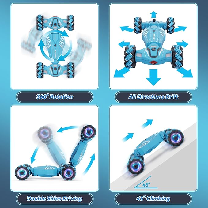 Dysaim Gesture Sensing RC Stunt Car Cool Birthday Gifts for Boys Ages 6-12 Toys 4WD Remote Control Car 360° Rotate Transform Drift RC Cars with Lights Music Sprayer 2.4Ghz Hand Controlled