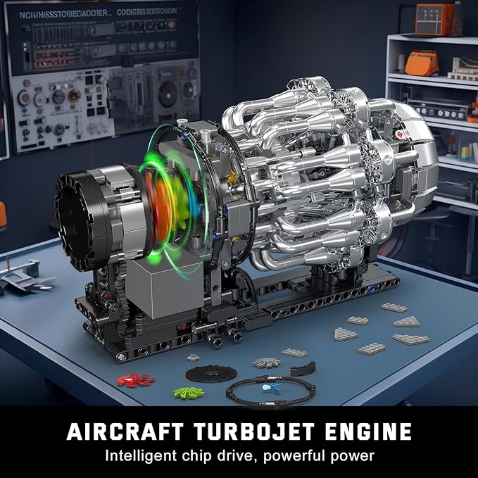 Mould King 10216 Turbojet Engine Building Sets Mechanical Aviation Aircraft Engine Model Kit That Runs Build Your Own STEM Model Engine Gift for Age 14+/Adult Collections Enthusiasts (1214+ PCS)