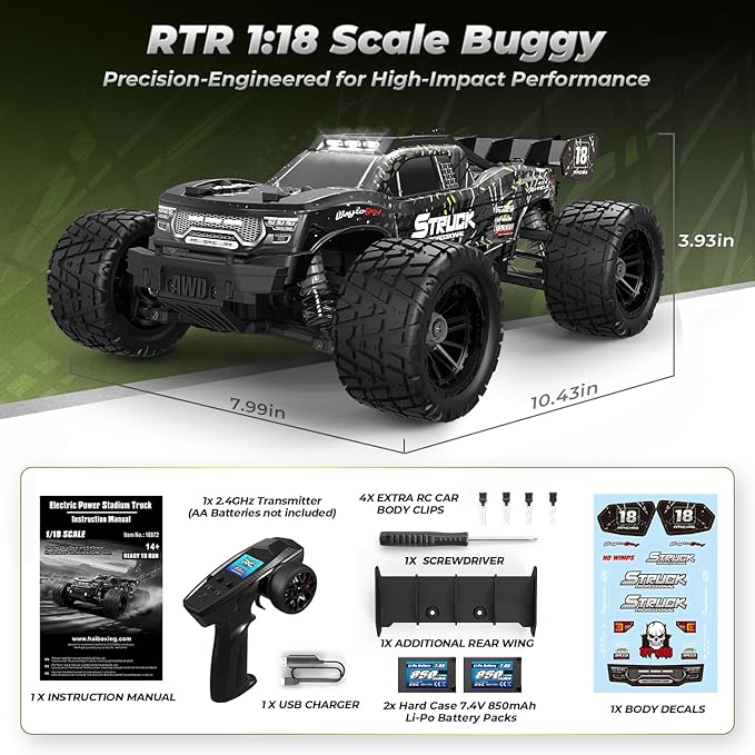HAIBOXING 1:18 RC Car 18872 New Model RC Truck 4X4 Off-Road 2.4GHz Remote Control Truck 36km/h Speed Splash Waterproof Electronics Dual Li-Po Batteries Pre-installed and Spare in Box 35 Mins Runtime