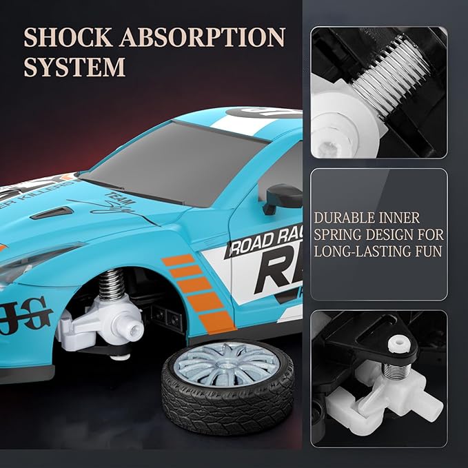 RC Drift Car Remote Control Car 2.4GHz 1:24 Scale 4WD 15KM/H High Speed Model Vehicle LED Lights Drifting Tire Racing Sport Toy for Adult Boys Girls Kids Gift 2Pcs Rechargeable Batterie