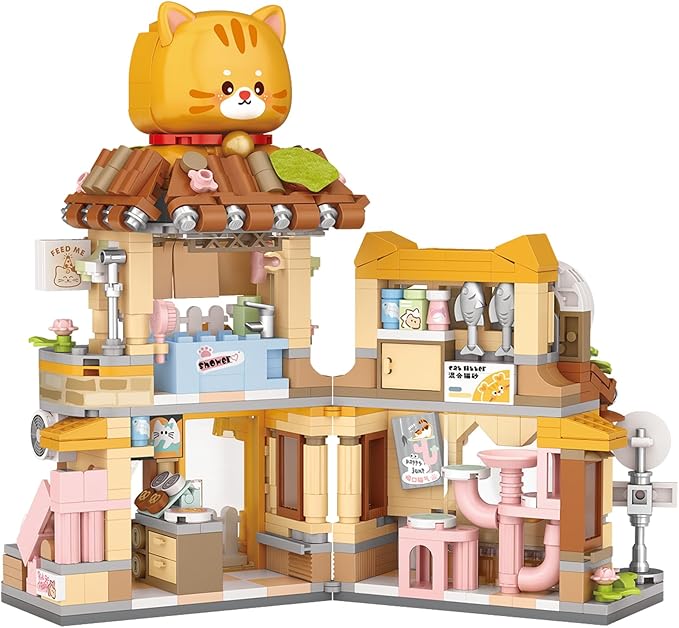Mini City Shop Street View Building Blocks Model SetSimulation Animals Architecture Collection Particle Construction Building Bricks ToyHome Decoration (Cat Grooming Room)