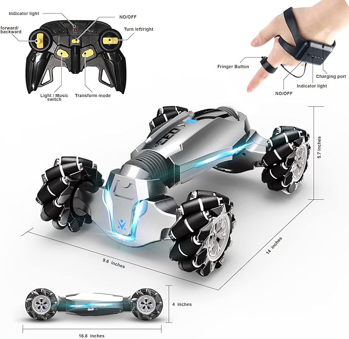1:10 Scale Gesture Sensing Rc Stunt Car 4WD Remote Control Hand Controlled Transform  Double Sided Vehicle 360° Spins with Lights Music All Terrains Monster Truck for Boys Kids
